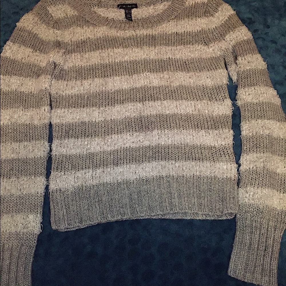 Gray striped fuzzy sweater size small